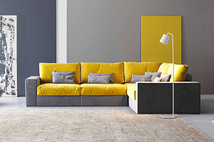 Модульный диван Элизиум на заказ желтого и серого цвета